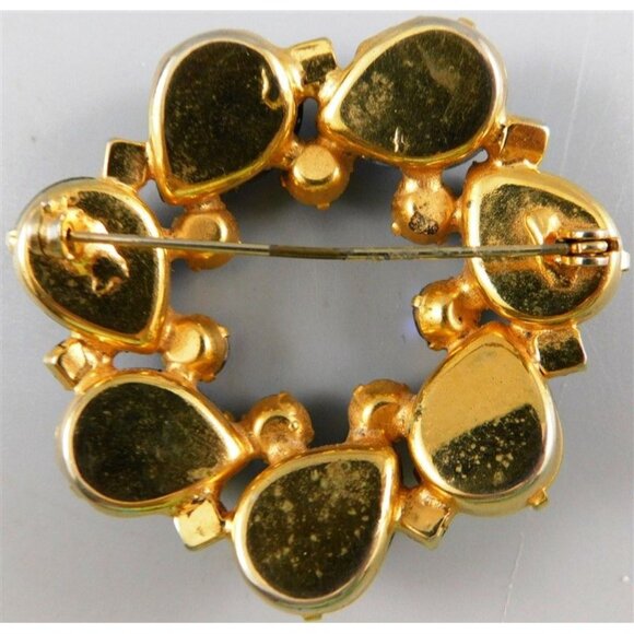 7/764 Vintage Juliana Molded Glass Aurora Borealis Rhinestone Brooch Gold Tone - Picture 2 of 2